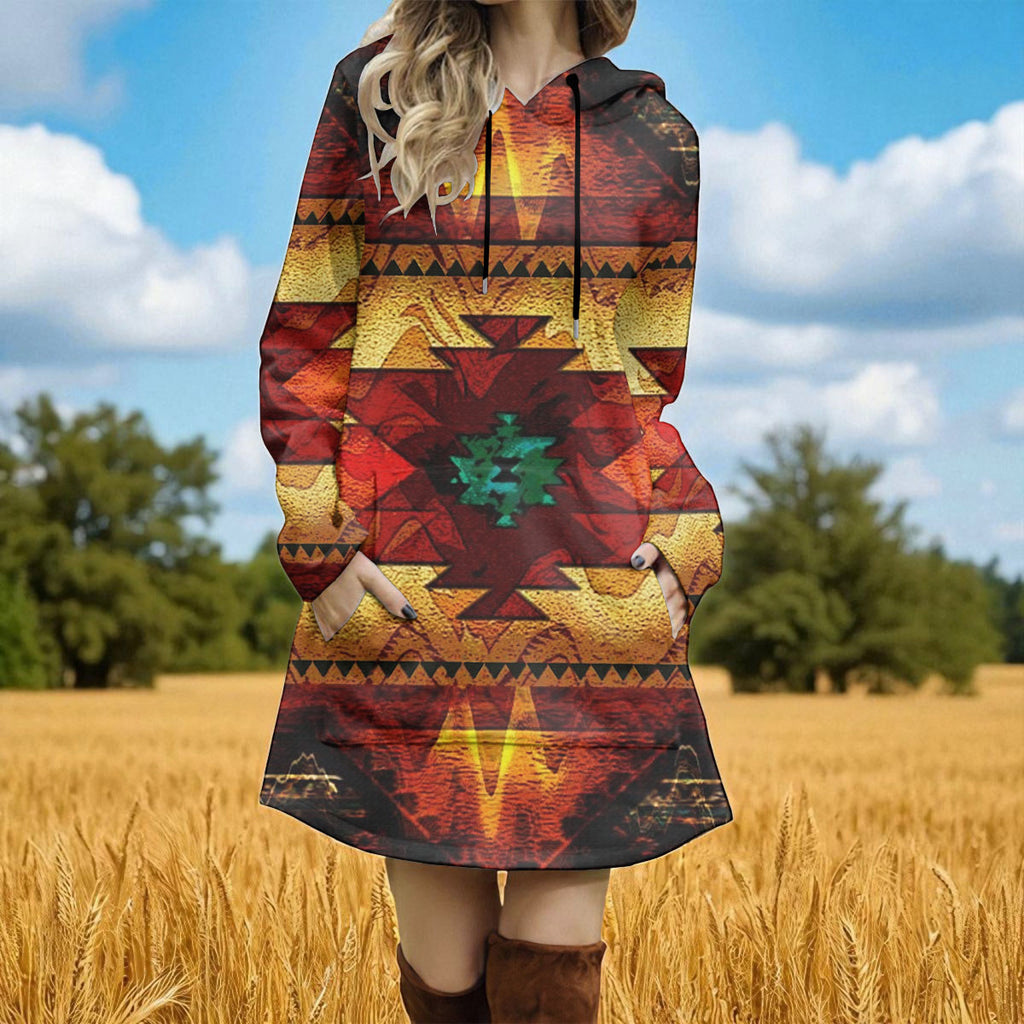 GB-NAT00068 Native American Women Longline Hoodie Dress