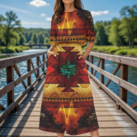 GB-NAT00068 Native American Women's Elastic Waist Dress