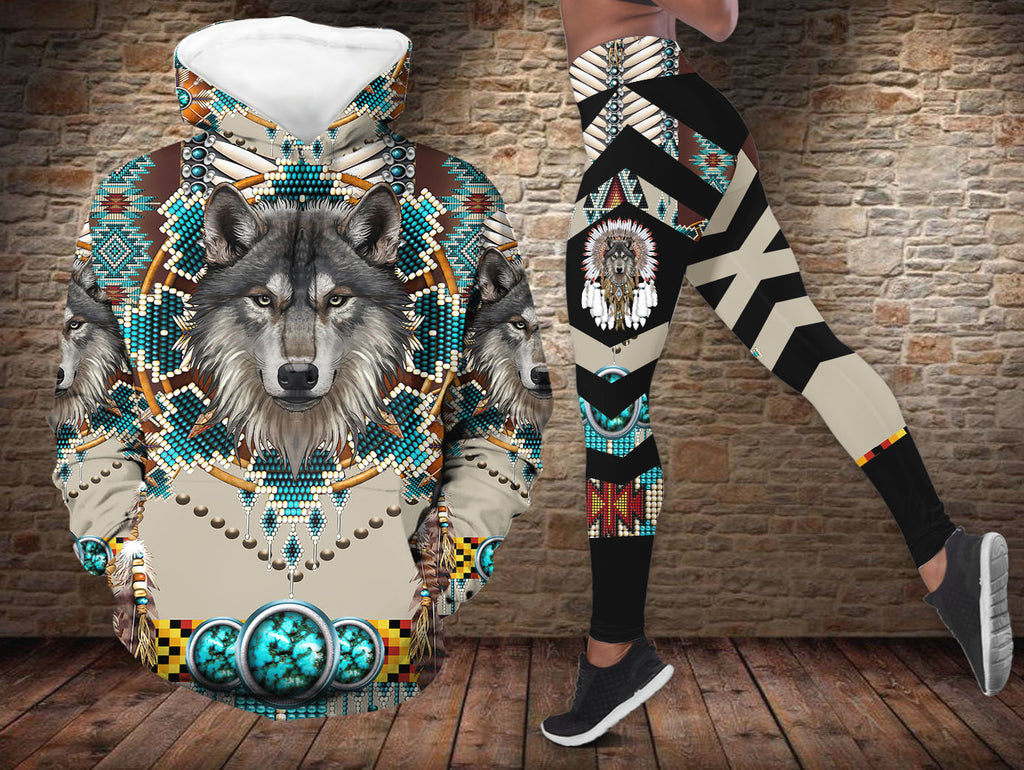 GB-NAT00069B Wolf Chief Native American Hoodie Leggings Set