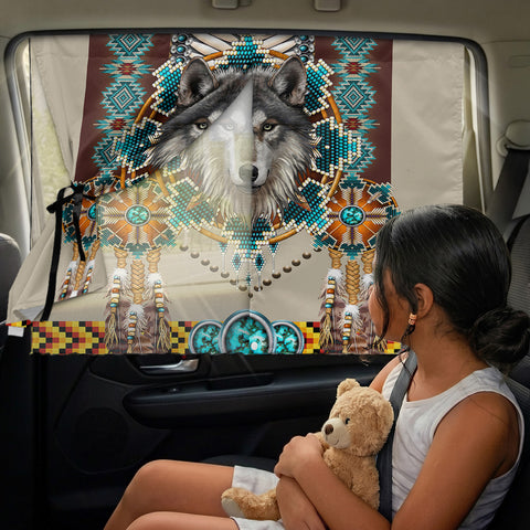 GB-NAT00069B Wolf Native American Car Side Window Sunshades