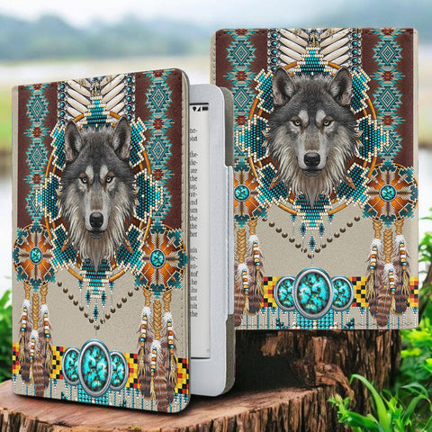 GB-NAT00069B Wolf Native American Kindle PU Leather Case
