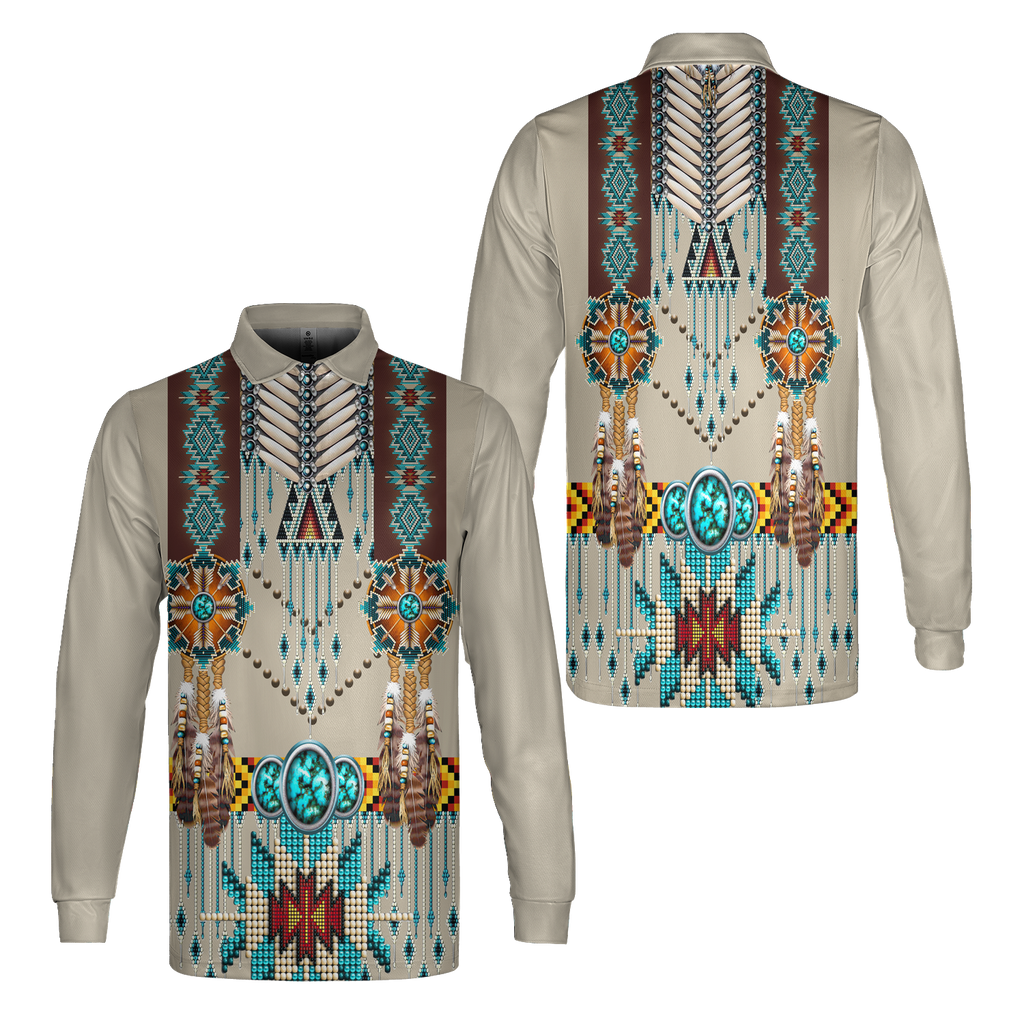 GB-NAT00069 Tribe Design  Pattern Native American Long Sleeve Polo Shirt