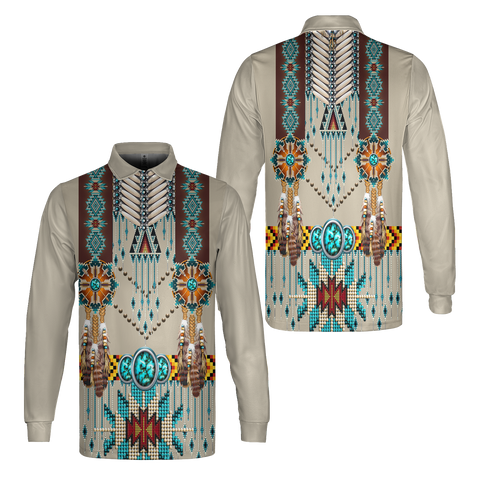 GB-NAT00069 Tribe Design  Pattern Native American Long Sleeve Polo Shirt