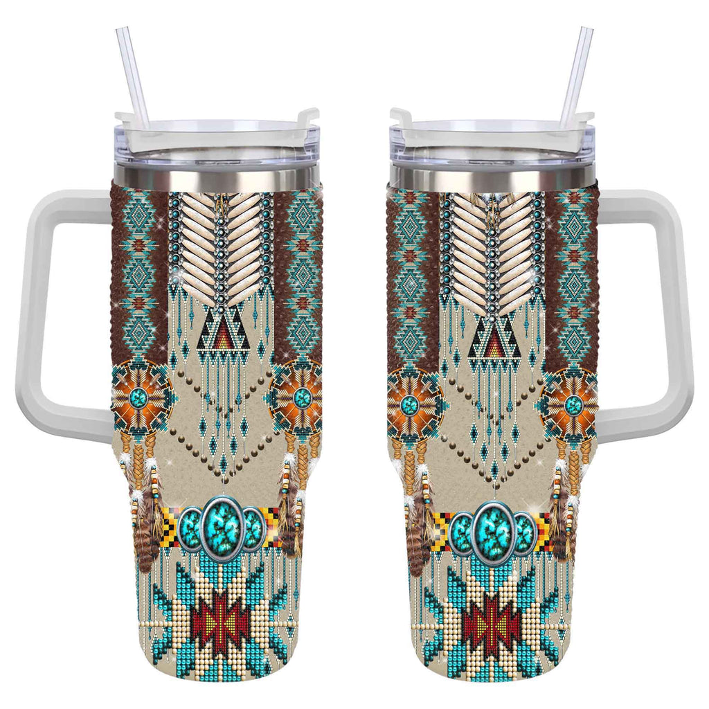 GB-NAT00069 Turquoise Blue Pattern   Rhinestone Diamond 40oz Tumbler