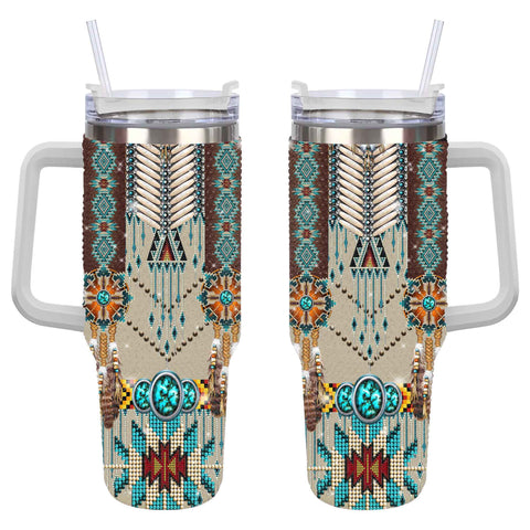 GB-NAT00069 Turquoise Blue Pattern   Rhinestone Diamond 40oz Tumbler