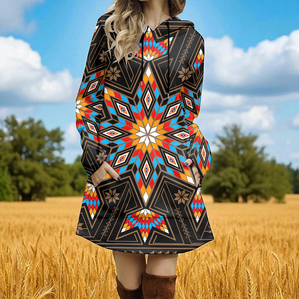 GB-NAT00070 Native American Women Longline Hoodie Dress