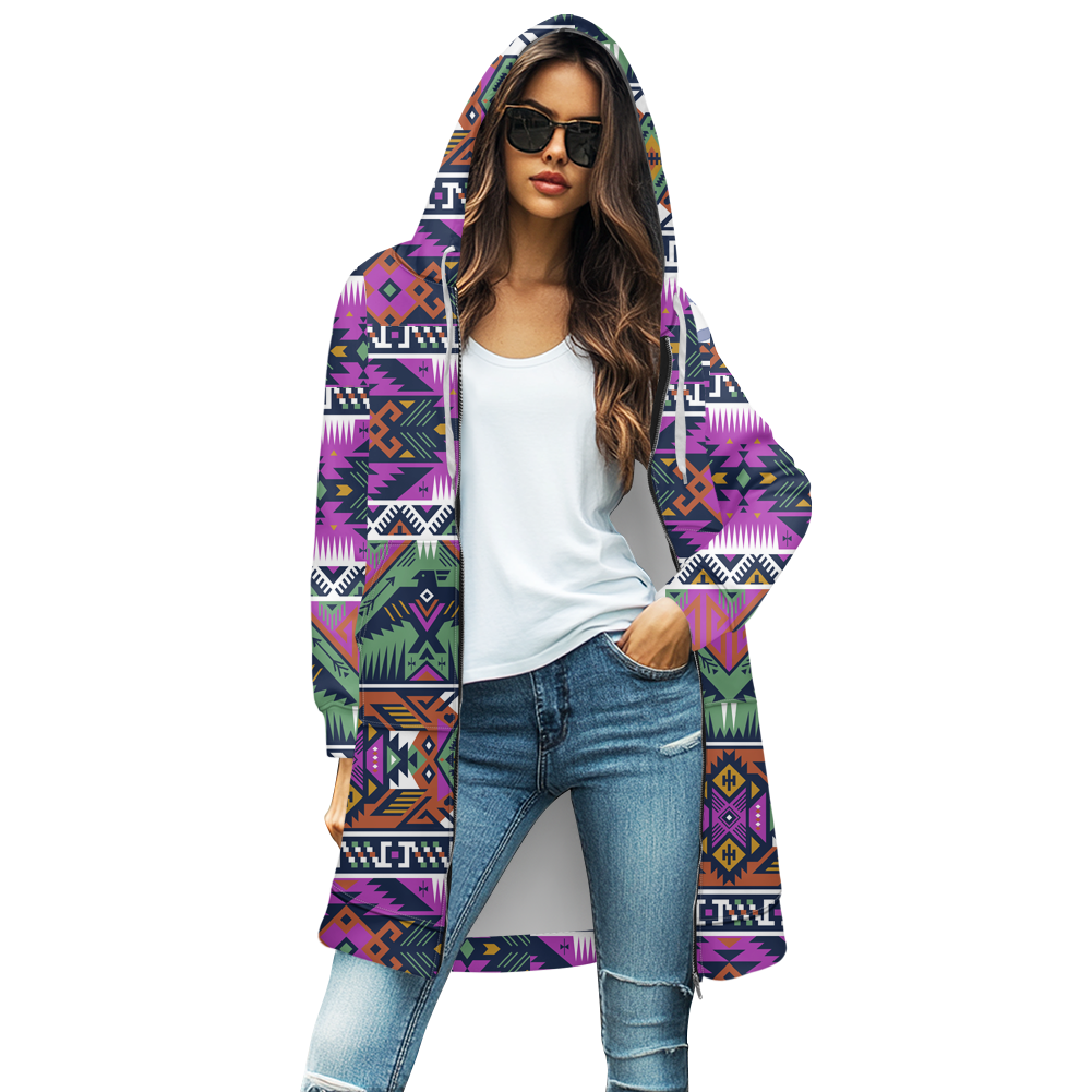 GB-NAT00071-02 Pattern Thunderbird  Native Women's Mid-Length Hooded Sweatshirt Cardigan