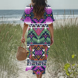 GB-NAT00071-02 Thunderbird Native American Women Loose V-Neck Summer Dress