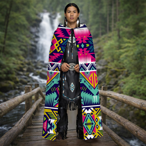 GB-NAT00071 Native American AOP Unisex Hooded Cloak for Kids and Adults
