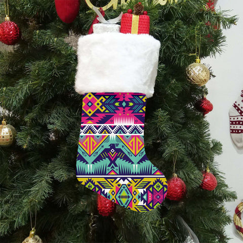 GB-NAT00071 Native American Single Christmas Sock With Plush Cuff