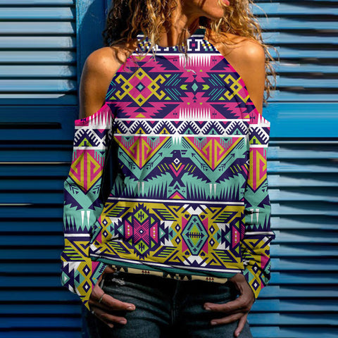 GB-NAT00071 Native American Women Cold Shoulder Sweatshirt