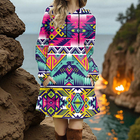 GB-NAT00071 Native American Women Longline Hoodie Dress