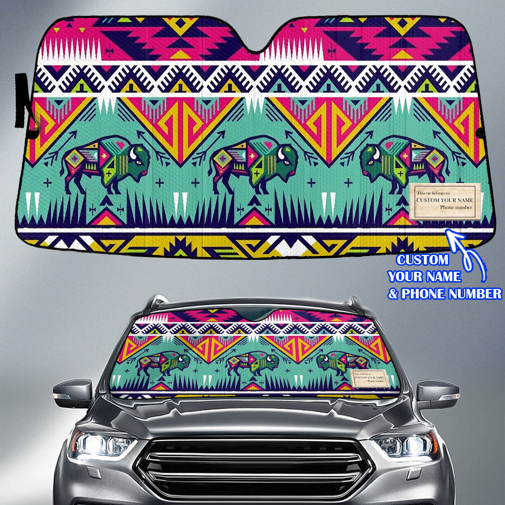 GB-NAT00071v2 Bison Custom Name Native American Auto Sun Shade