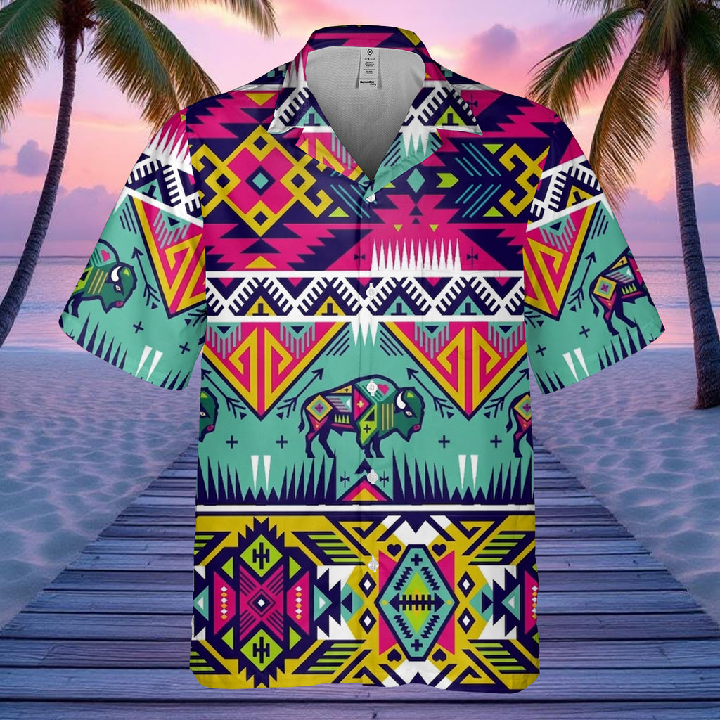 GB-NAT00071v2 Bison Native American Hawaiian Shirt 3D