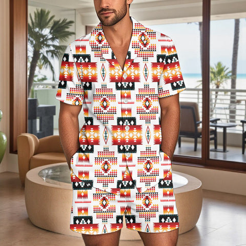 GB-NAT00075 Native American Men Short Sleeve Button Pajamas