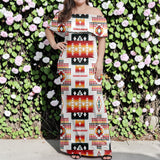 GB-NAT00075 Native American Off Shoulder Ruffle Maxi Dress