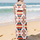 GB-NAT00075 Native American Off Shoulder Ruffle Maxi Dress