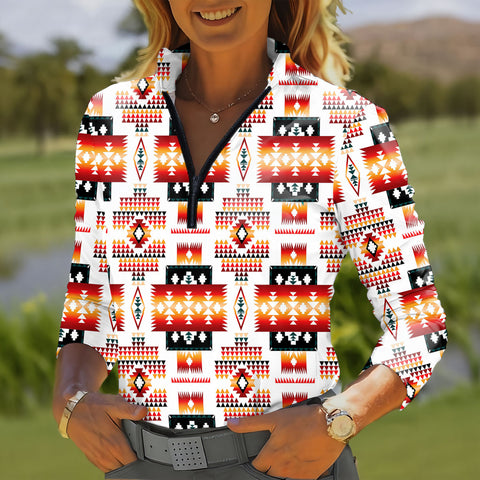 GB-NAT00075 Native American Women Quarter-Zip Long Sleeve Top