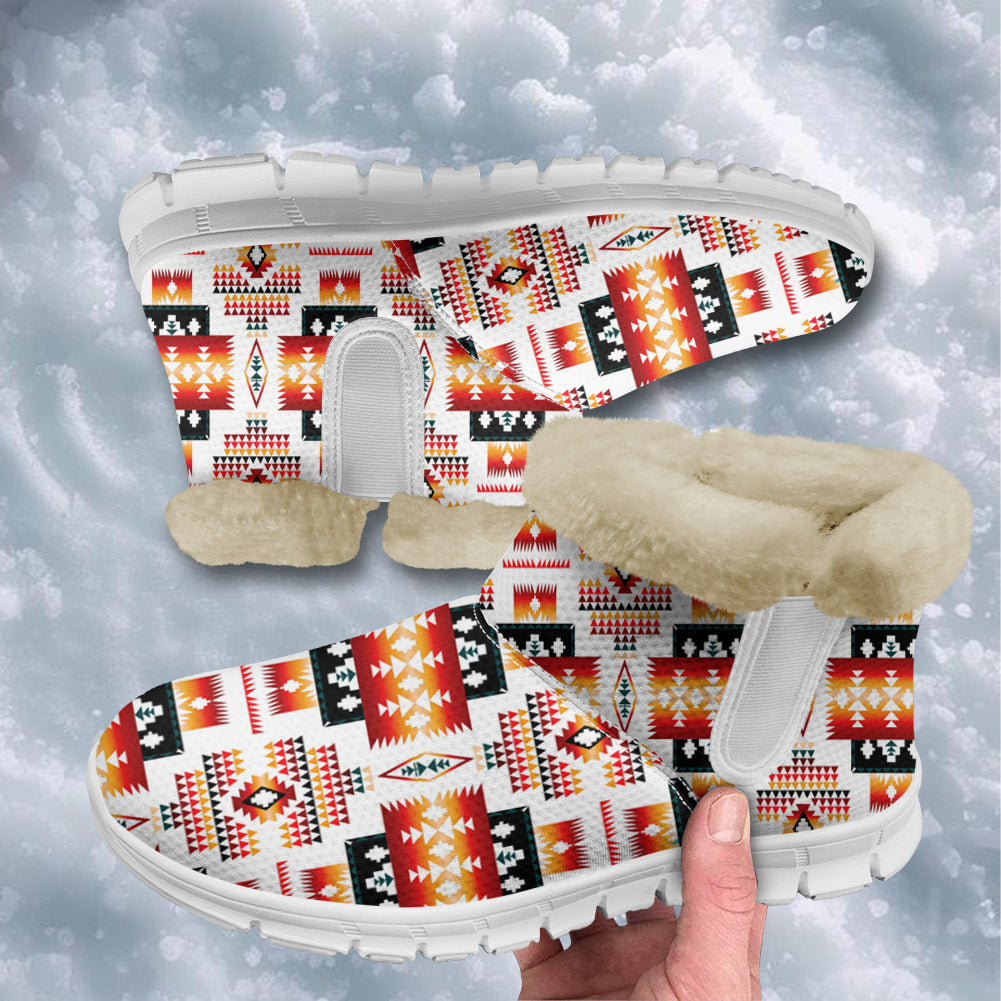 GB-NAT00075 White Tribes Pattern Pattern Native Snow Boots