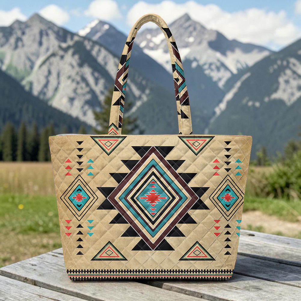 GB-NAT00076 Native American Quilted Shoulder Tote Bag