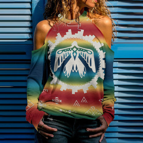 GB-NAT00077 Native American Women Cold Shoulder Sweatshirt