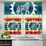 GB-NAT00077v2 Wolf Rainbow Native American Curtain Valance and Kitchen Tiers Set