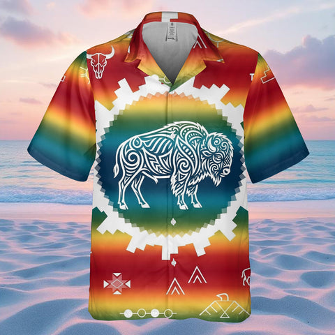 GB-NAT00077v3 Bison Native American Hawaiian Shirt 3D