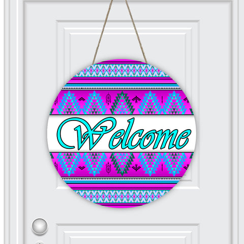 GB-NAT00087-04 Welcome Native American Round House Number Door Hanger