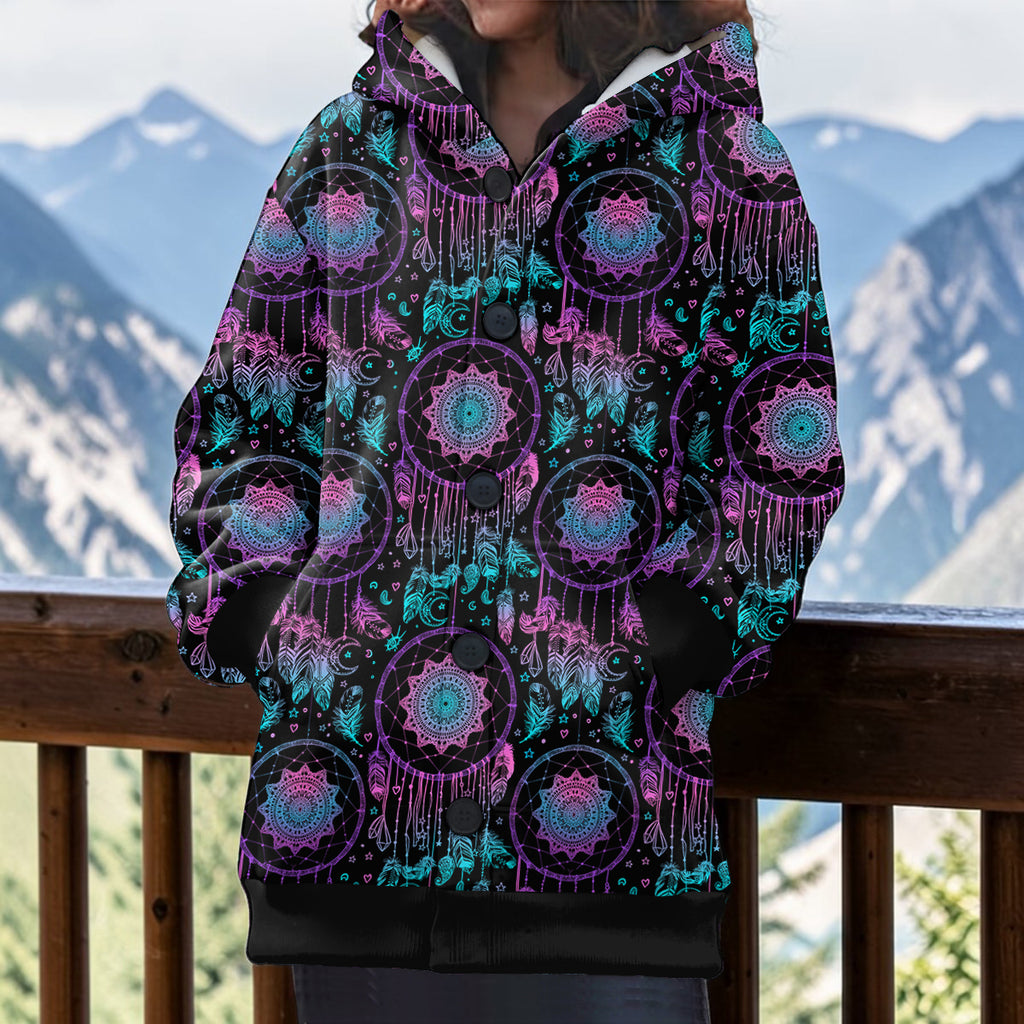 GB-NAT00088 Dreamcatcher Native American Women Knitted Hooded Jacket
