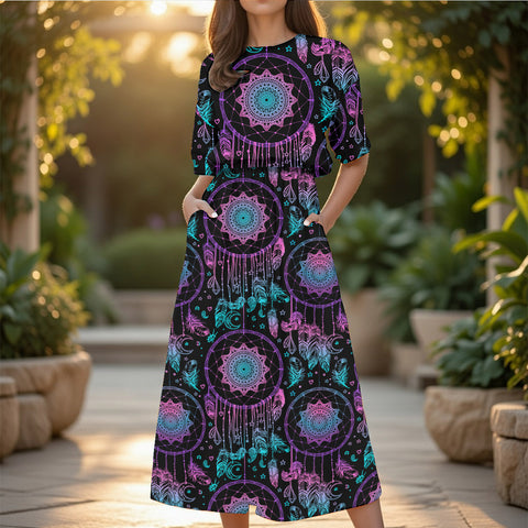 GB-NAT00088 Dreamcatcher Native American Women's Elastic Waist Dress