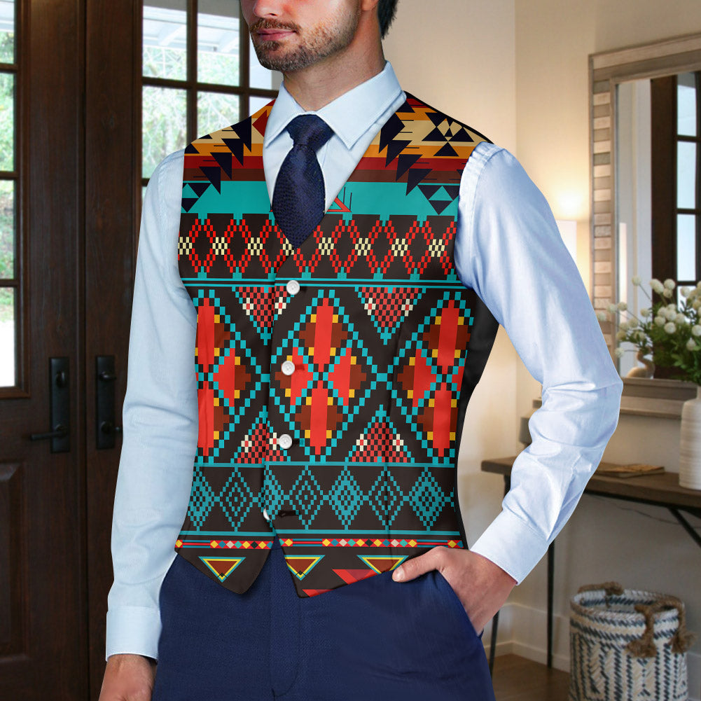 GB-NAT00112 Native American Suit Vest Jacket Print One Side Front