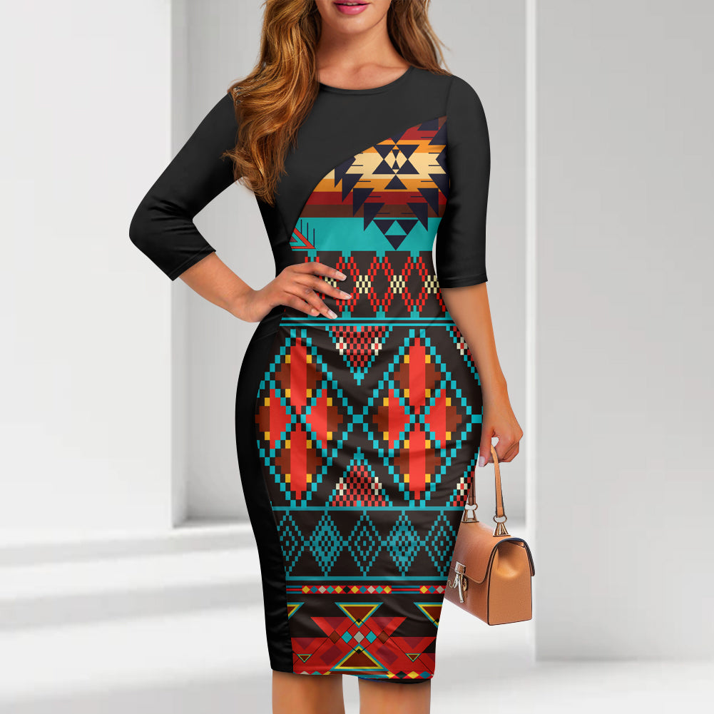 GB-NAT00112 Pattern Native American Women's Tight Dress