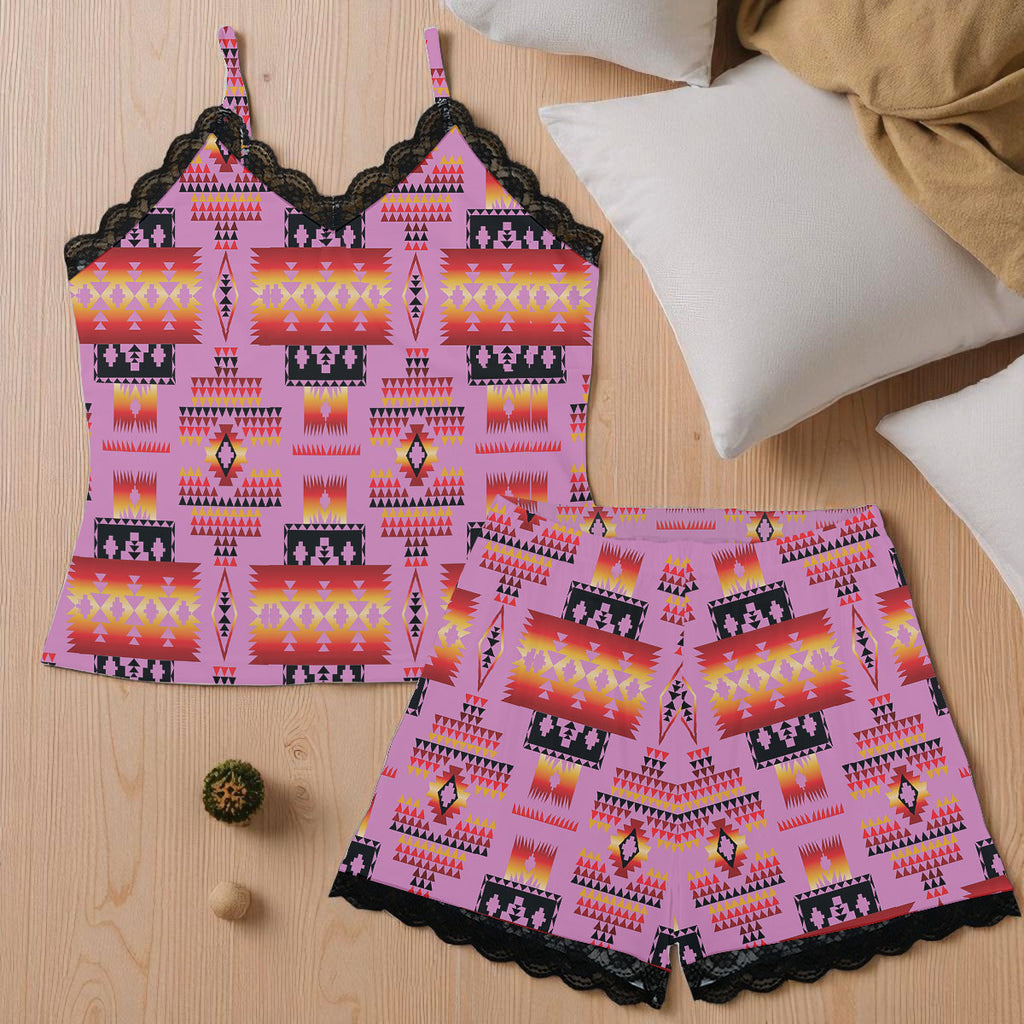 GB-NAT00124 Native American Women Cami Home Suit With Lace Edge