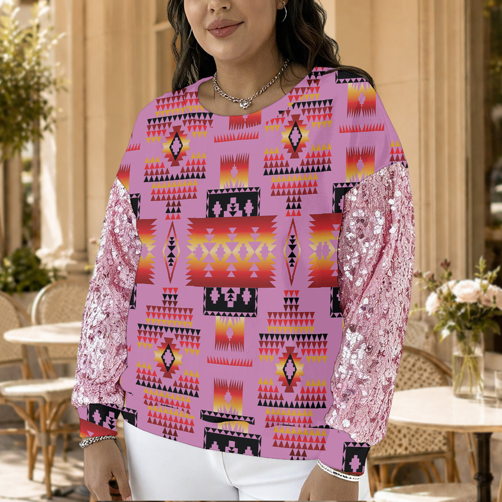 GB-NAT00124 Native American Women Sequin Sleeve Sweatshirt