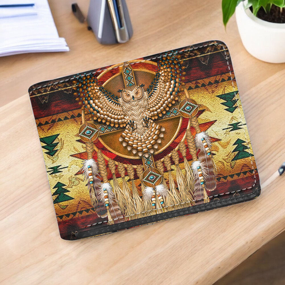 GB-NAT00128 Owl Native American Men Wallet