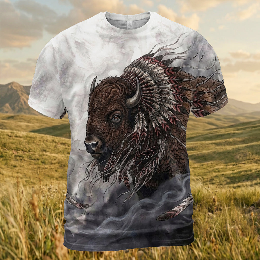 GB-NAT00143v5 Bison Native American 3D T-shirt