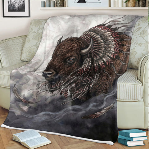 GB-NAT00143v5 Bison Native American Fleece Blanket