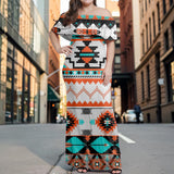 GB-NAT00152 Native American Off Shoulder Ruffle Maxi Dress