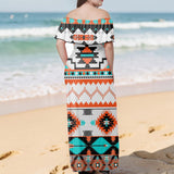 GB-NAT00152 Native American Off Shoulder Ruffle Maxi Dress