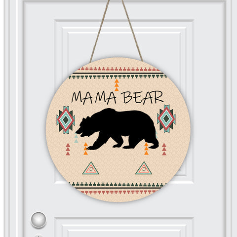 GB-NAT00158 Mama Bear Native American Round House Number Door Hanger