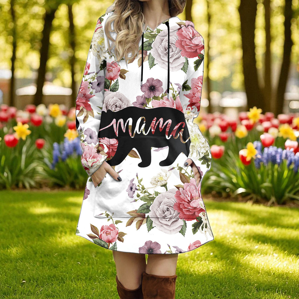 GB-NAT00195 Mama Bear Native American Women Longline Hoodie Dress