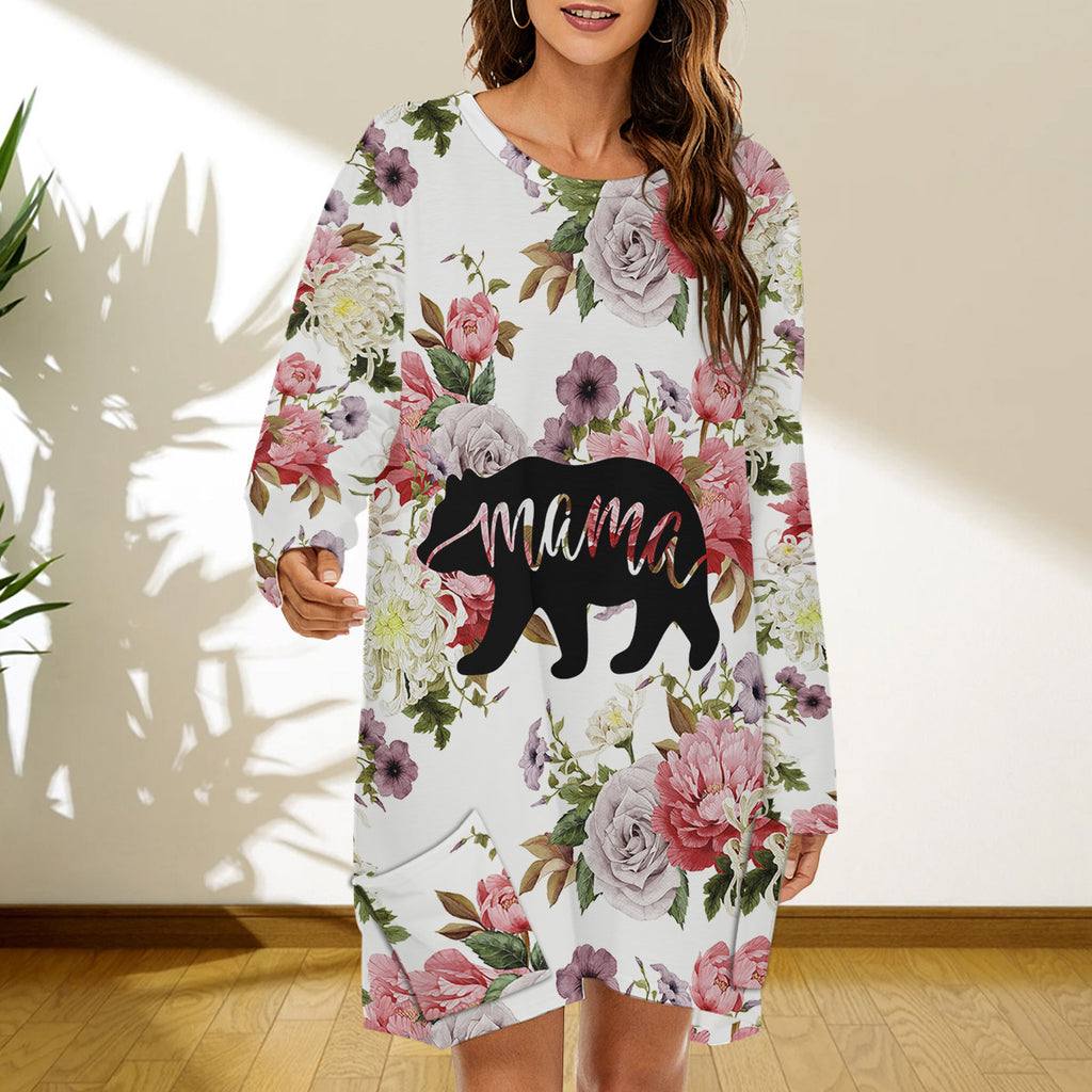 GB-NAT00195 Mama Bear Native American Women Loose Crew Neck Dress