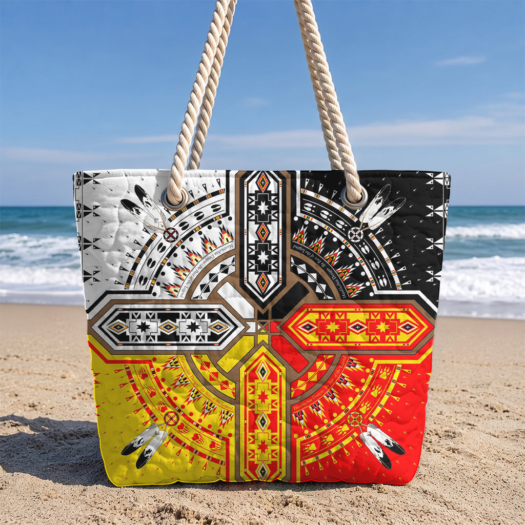 GB-NAT00196 Medicine Wheel Native American Quilted Beach Bag