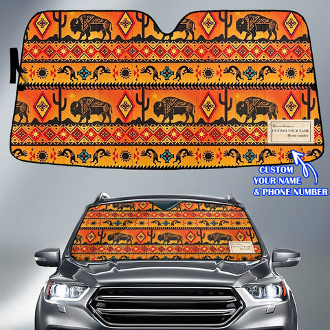 GB-NAT00231-01v2 Bison Kokopelli Custom Name Native American Auto Sun Shade