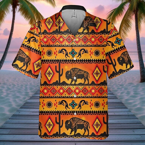 GB-NAT00231-01v2 Kokopelli Bison Dreamcatcher Native American Hawaiian Shirt 3D