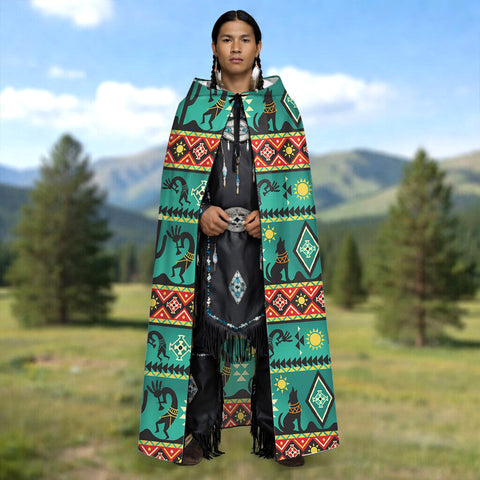 GB-NAT00231-02 Native American AOP Unisex Hooded Cloak for Kids and Adults