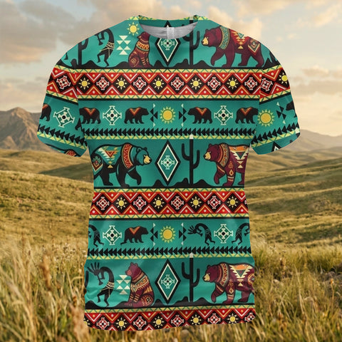 GB-NAT00231-02v2 Kokopelli Bear Native American 3D T-shirt