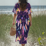 GB-NAT00256 Dreamcatcher Native American Women Loose V-Neck Summer Dress