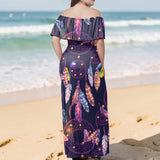 GB-NAT00256 Native American Off Shoulder Ruffle Maxi Dress