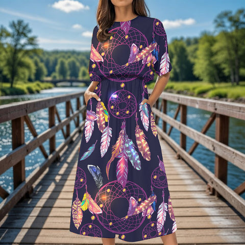 GB-NAT00256 Native American Women's Elastic Waist Dress